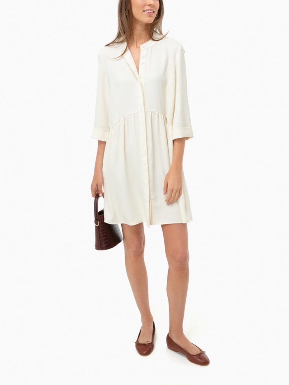 Tuckernuck Royal Shirt Dress Ivory Cream Mini Dress 3/4 Sleeve Size Small